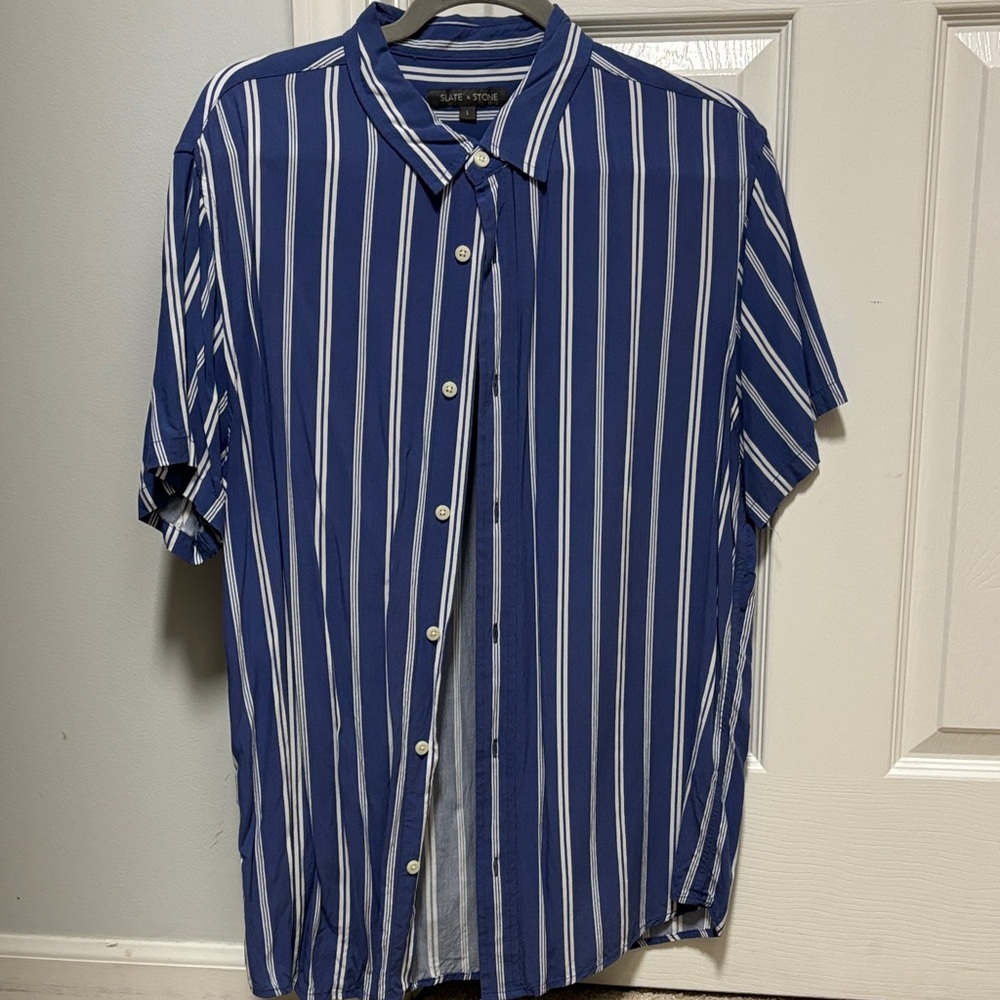 Slate & Stone Navy and White Striped Casual Shirt